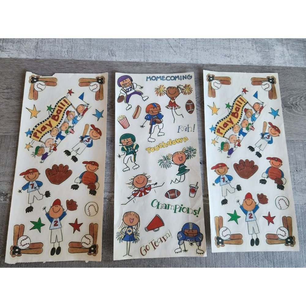 Jumbo Sticker Sheet - MAMBI Sports Football Baseball Cheerleaders NEW Retired 39